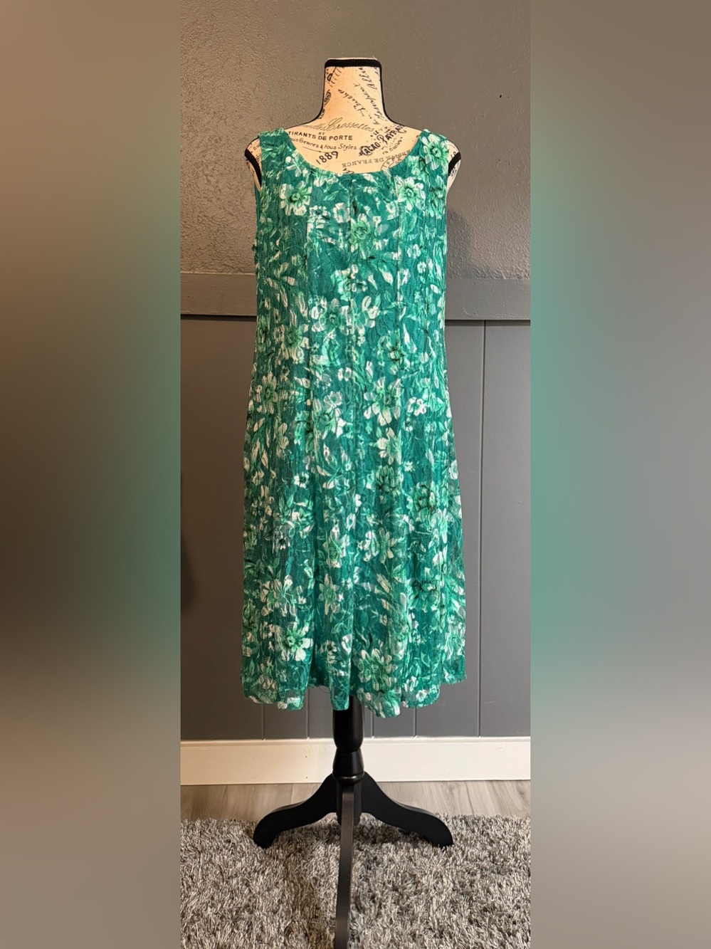 Sleeveless Green Floral A-Line Dress
